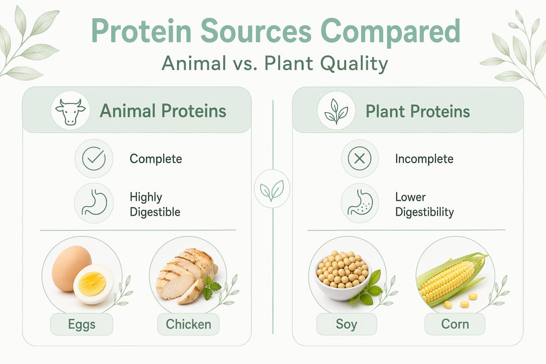 Infographic comparing animal and plant protein quality