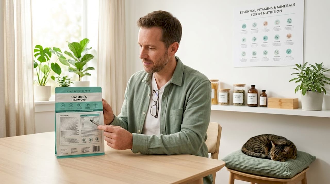 Veterinary nutritionist studies plant-based pet food label