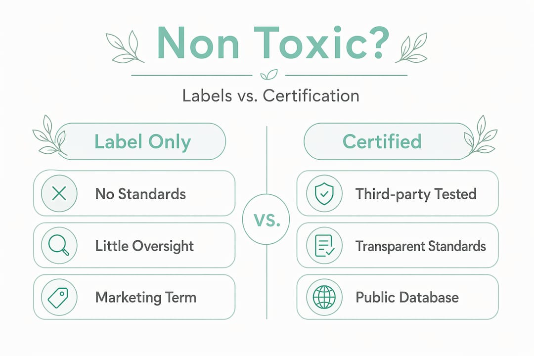 Infographic comparing non-toxic labels to certified products