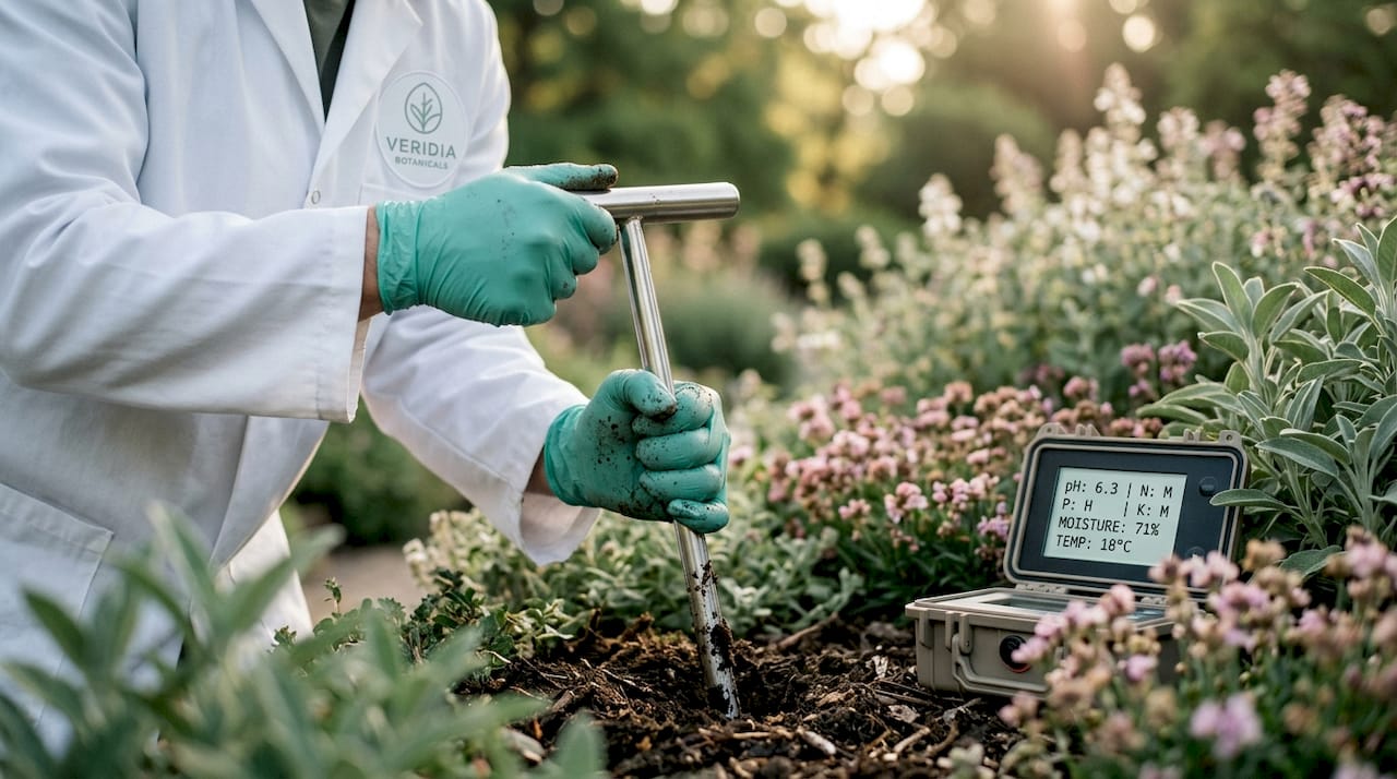 Scientist collecting soil sample for testing
