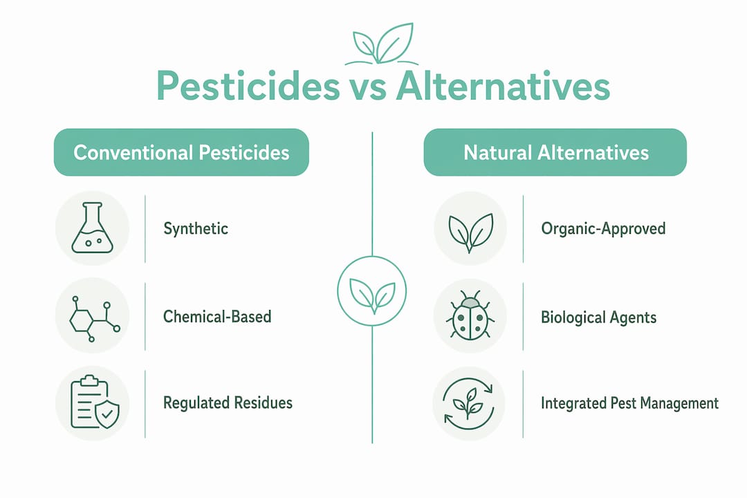 Infographic comparing pesticides and natural alternatives