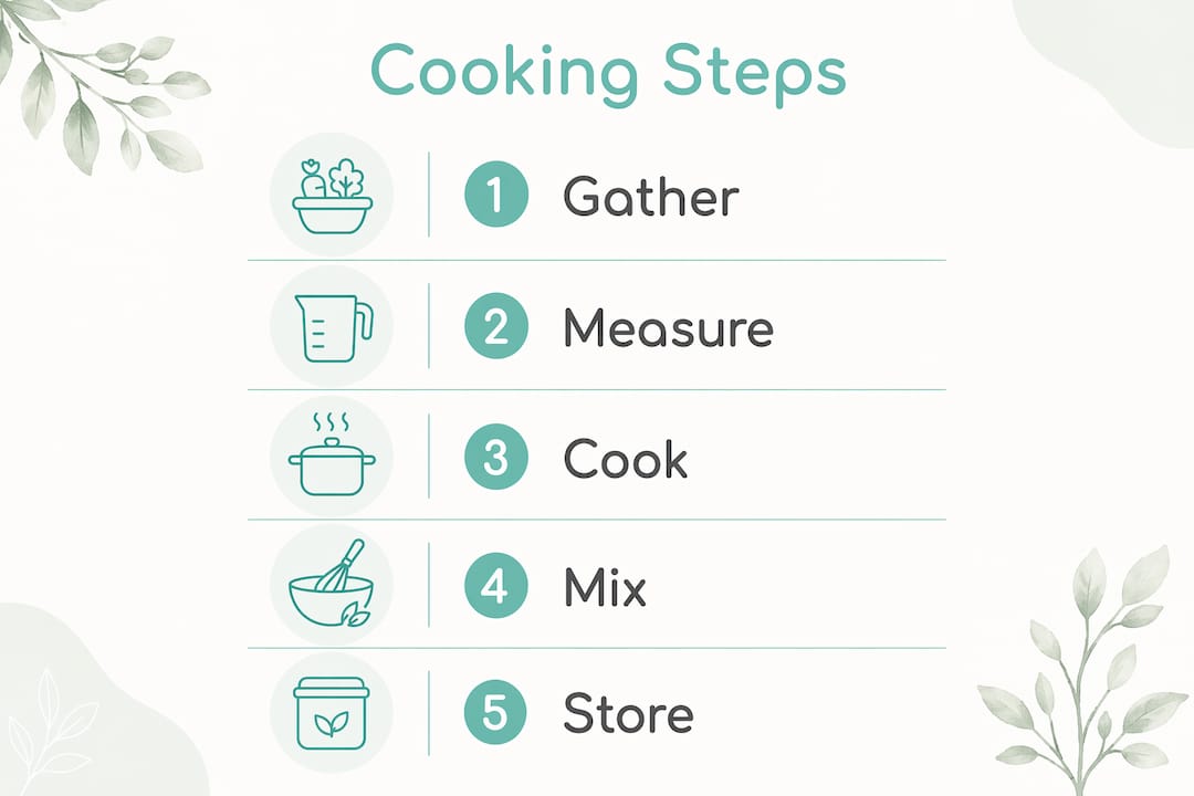 Infographic outlining steps to cook homemade dog food