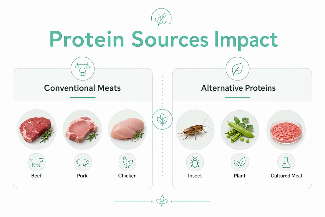 Infographic comparing conventional and alternative protein impacts