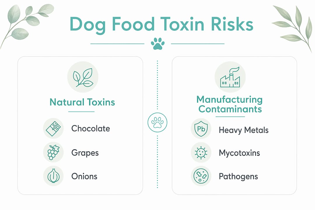 Infographic displaying dog food toxin categories and risks