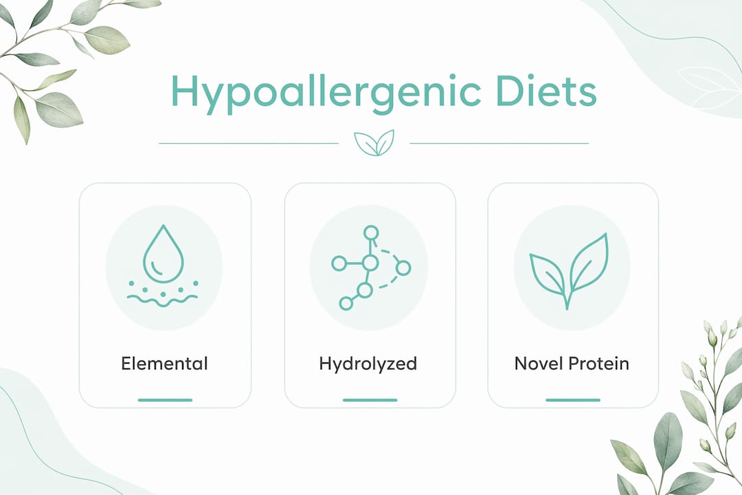 Infographic showing main hypoallergenic diet types