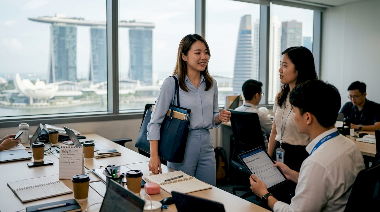 Students networking in Singapore business workspace