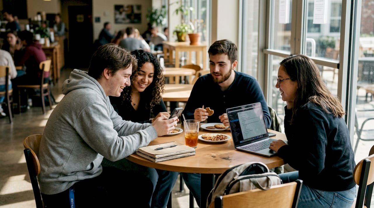 Multicultural students in Singapore campus café