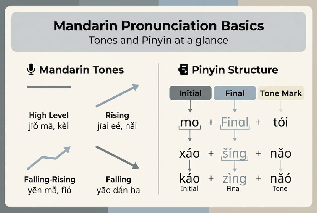 Infographic of Mandarin tones and pronunciation