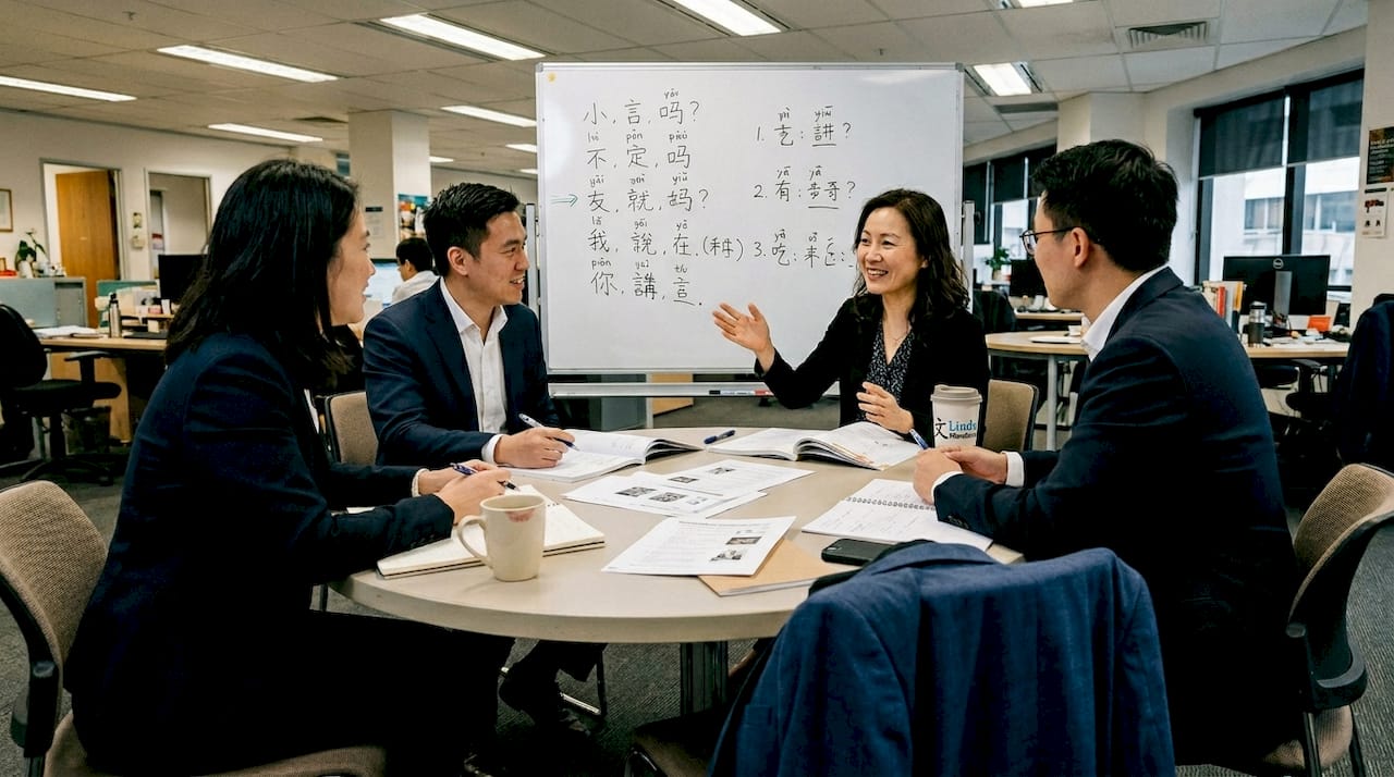 Adults practicing Mandarin in group class