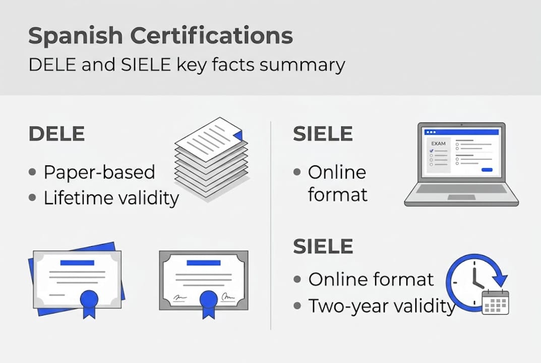 Infographic showing key features of Spanish certifications