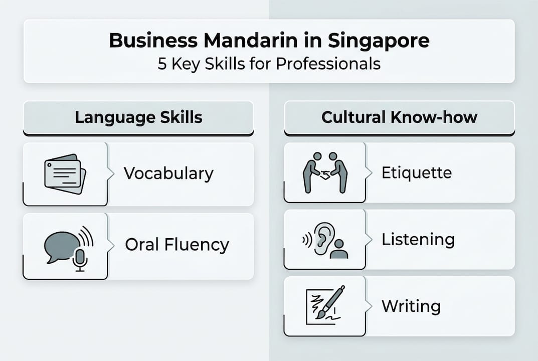 Infographic with 5 key business Mandarin skills