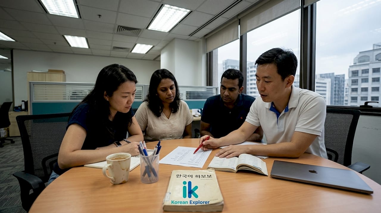 Small group participating in Korean lesson