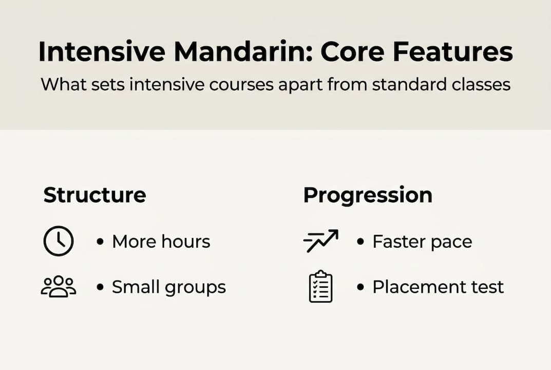 Infographic showing core features of intensive Mandarin