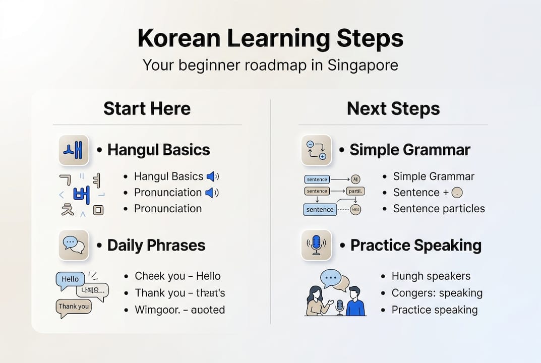 Infographic showing steps for learning Korean