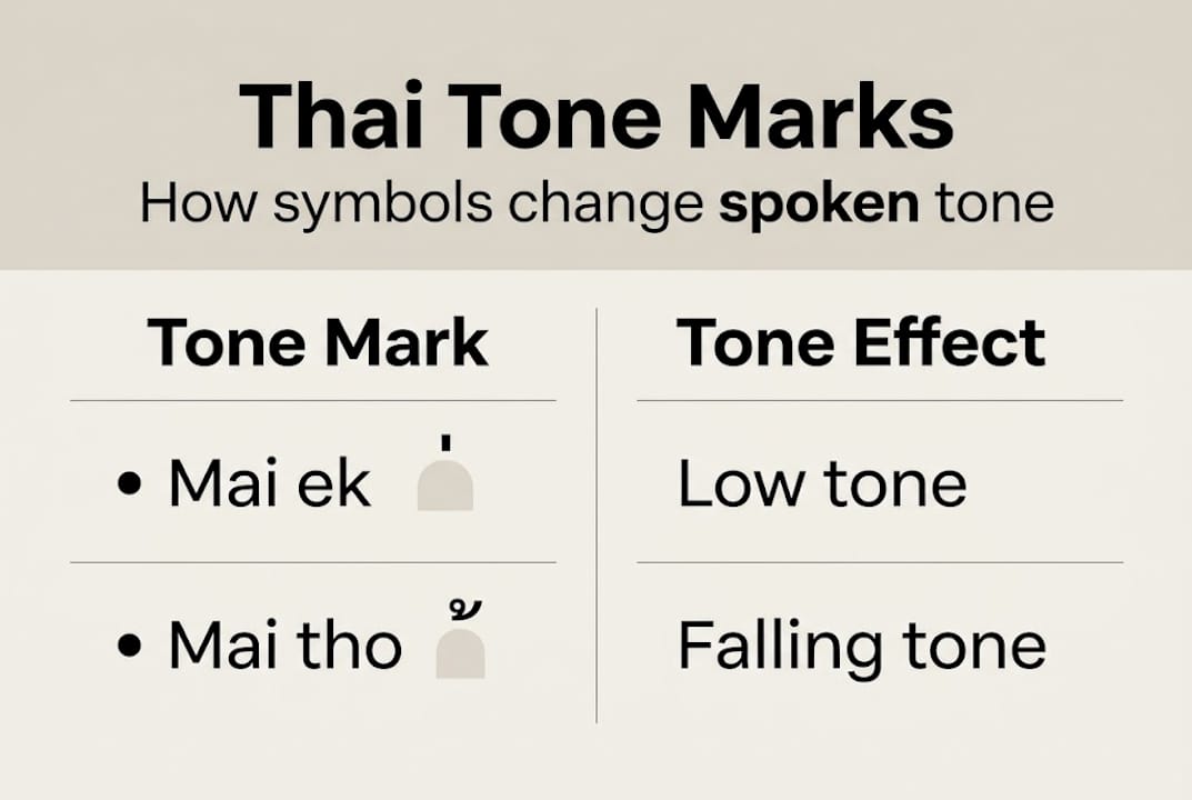 Infographic showing Thai tone marks and effects