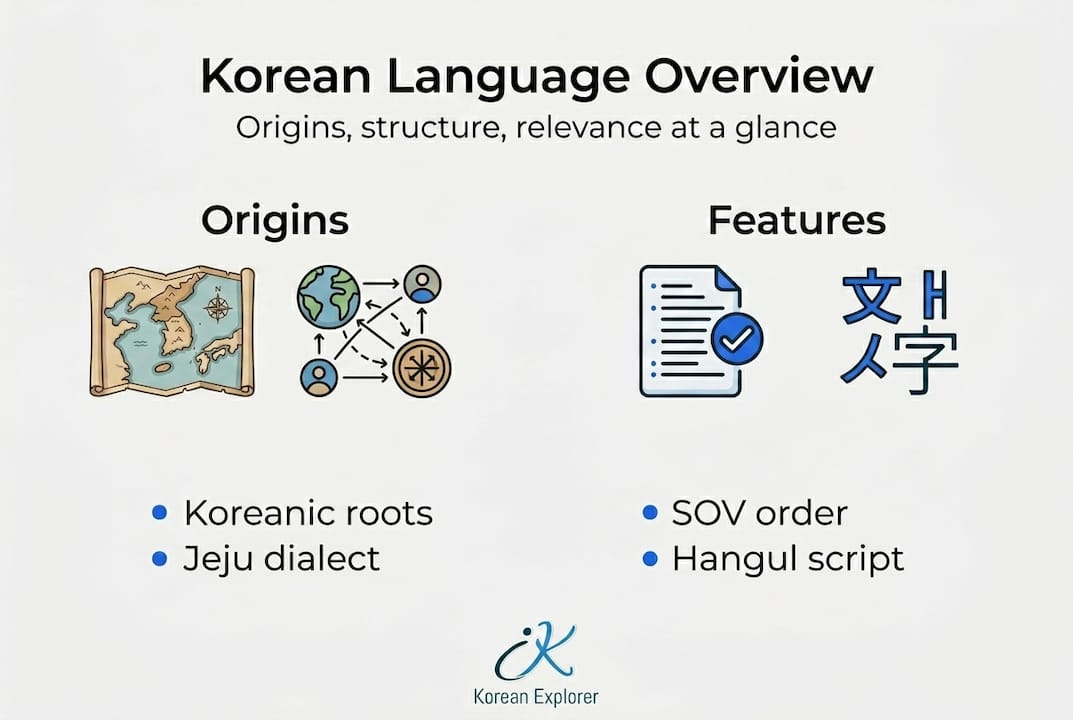 Infographic showing Korean language origins and key features