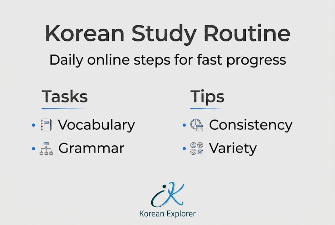 Infographic showing daily Korean study habits