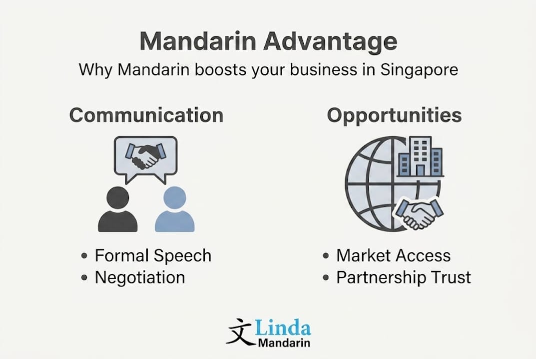 Infographic showing Mandarin's business advantages