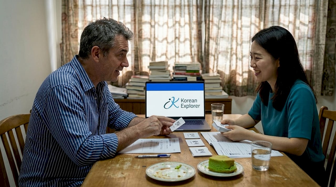 Tutor and student at home Korean lesson