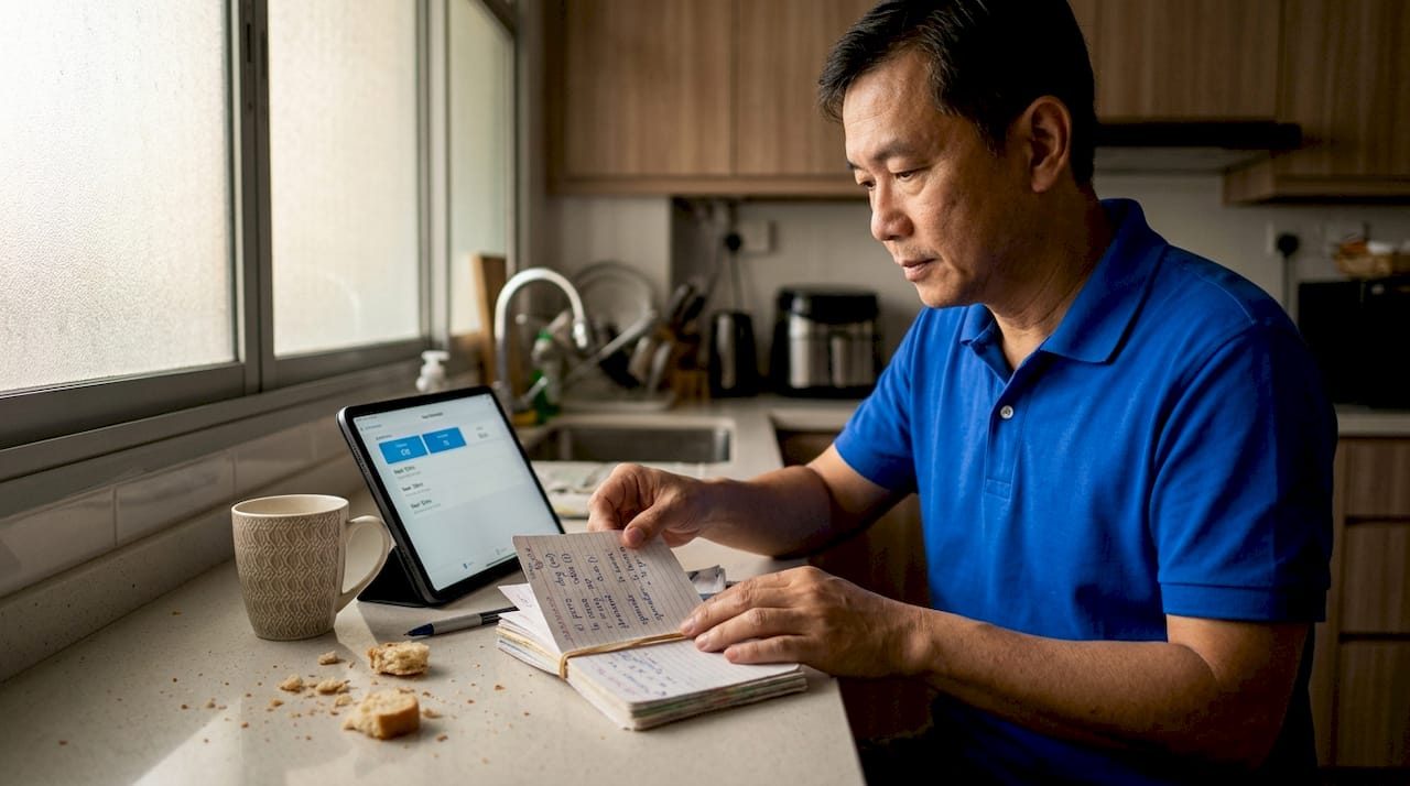 Man studying Spanish with flashcards