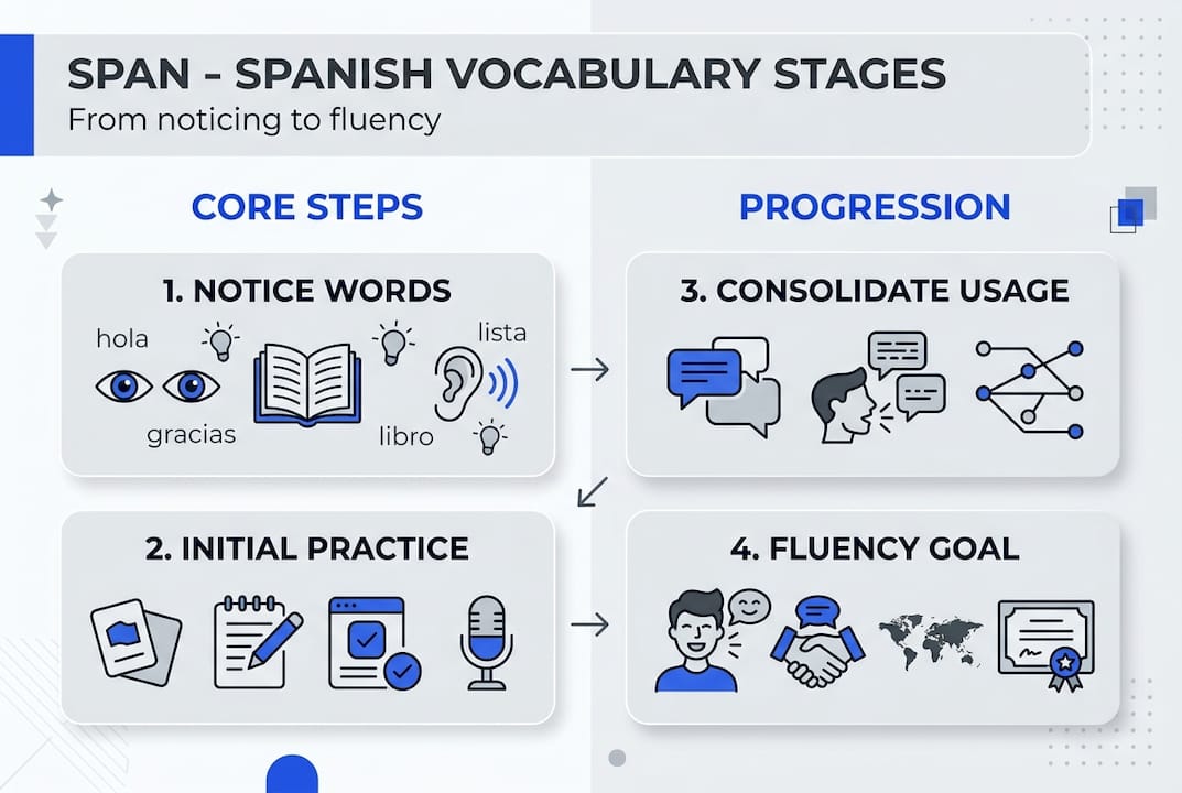 Infographic showing Spanish learning stages