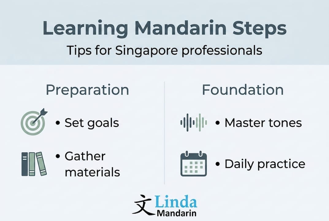 Infographic showing Mandarin learning steps