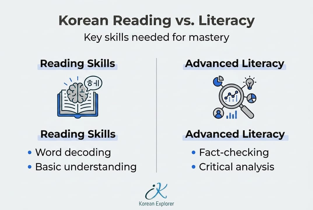 Infographic comparing Korean reading and literacy skills