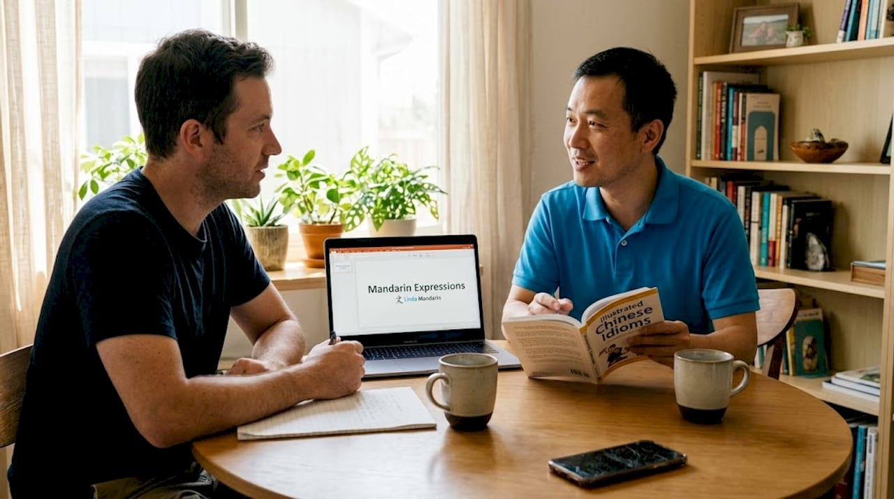 Mandarin teacher explains cultural idiom to student