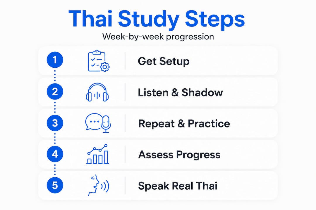 Infographic with steps for online Thai study process