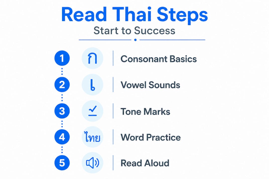 Infographic showing how to read Thai step-by-step