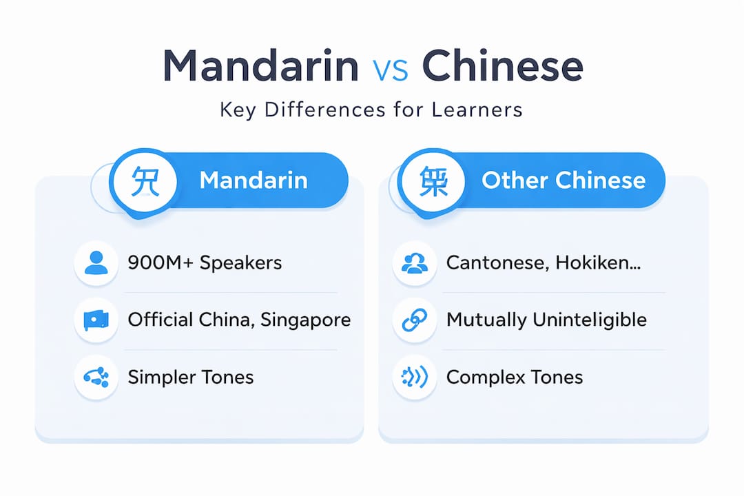 Infographic comparing Mandarin and Chinese languages