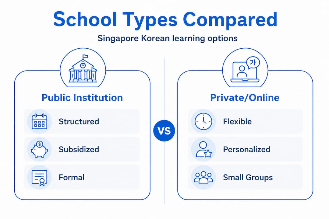 Infographic comparing public versus private Korean schools