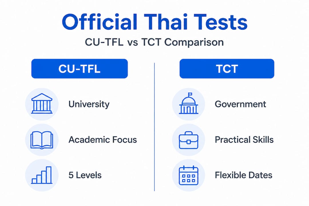 Infographic comparing CU-TFL and TCT official Thai language tests