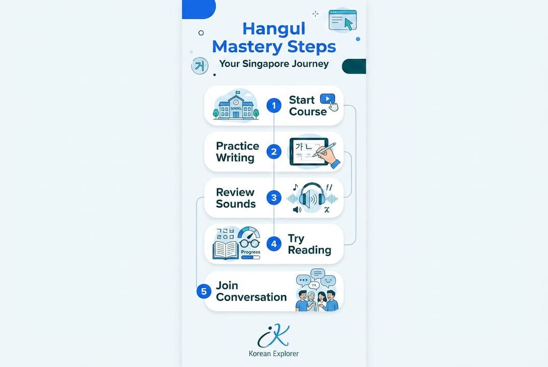 Infographic showing Hangul learning steps in Singapore