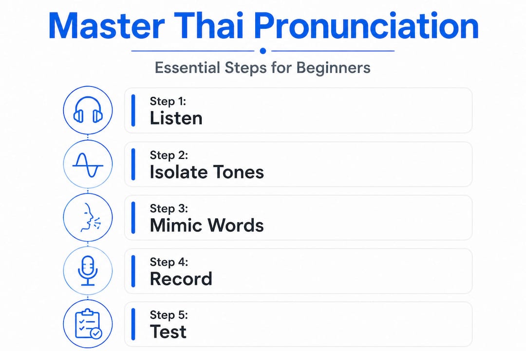 Infographic showing Thai pronunciation steps