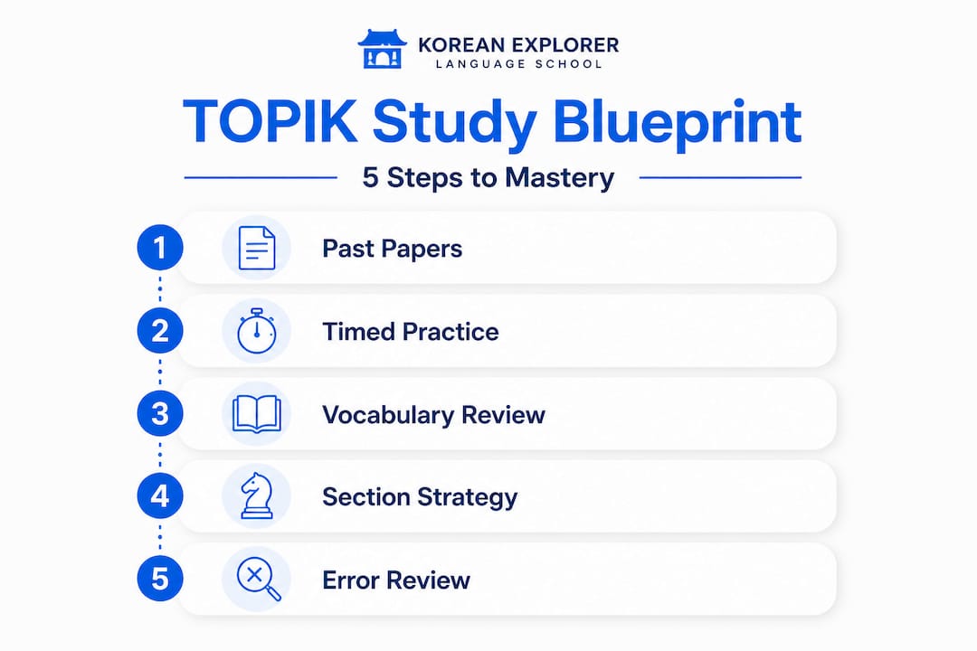 Infographic with five key TOPIK study steps