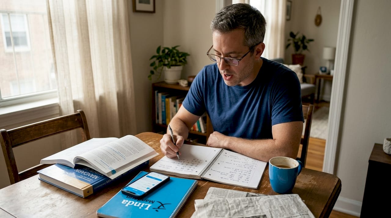 Learner practicing Mandarin grammar at home