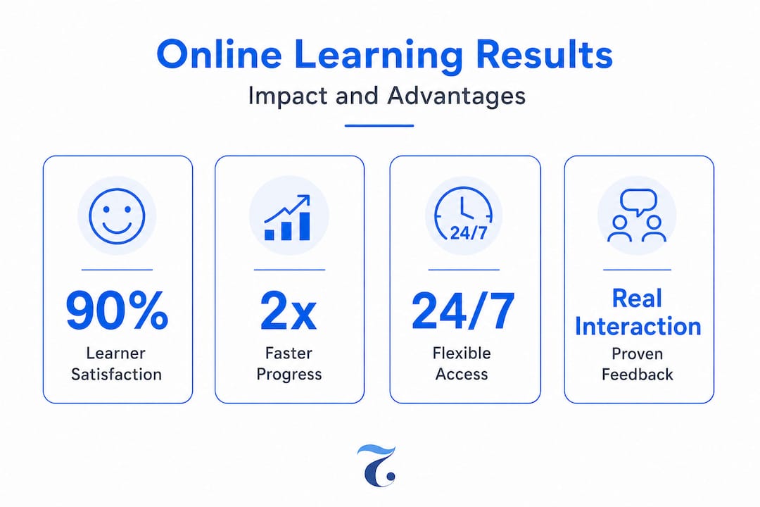 Infographic showing online language learning results and benefits