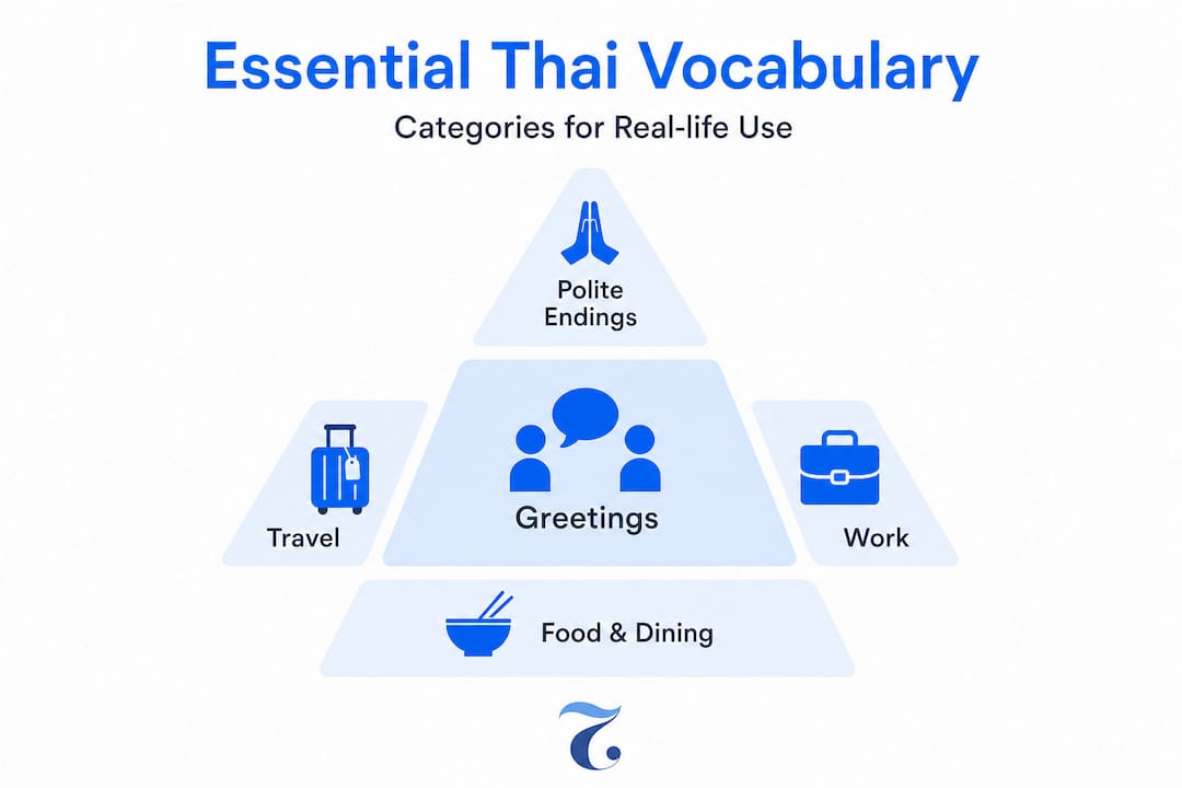 Hierarchy infographic of essential Thai vocabulary categories