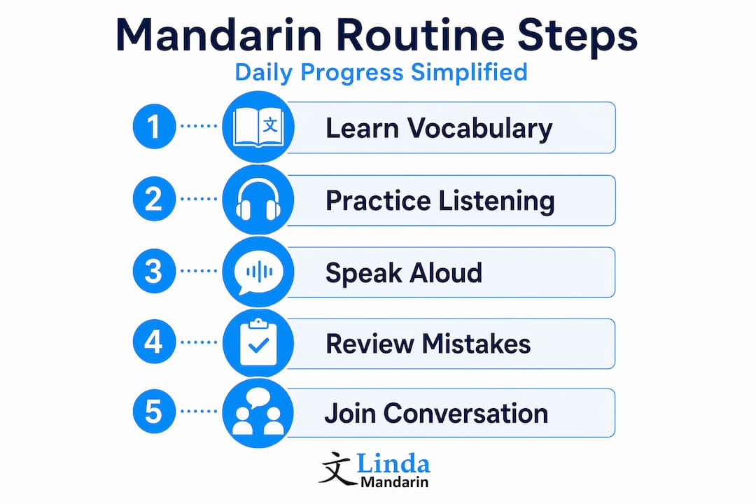Infographic of step-by-step Mandarin learning routine