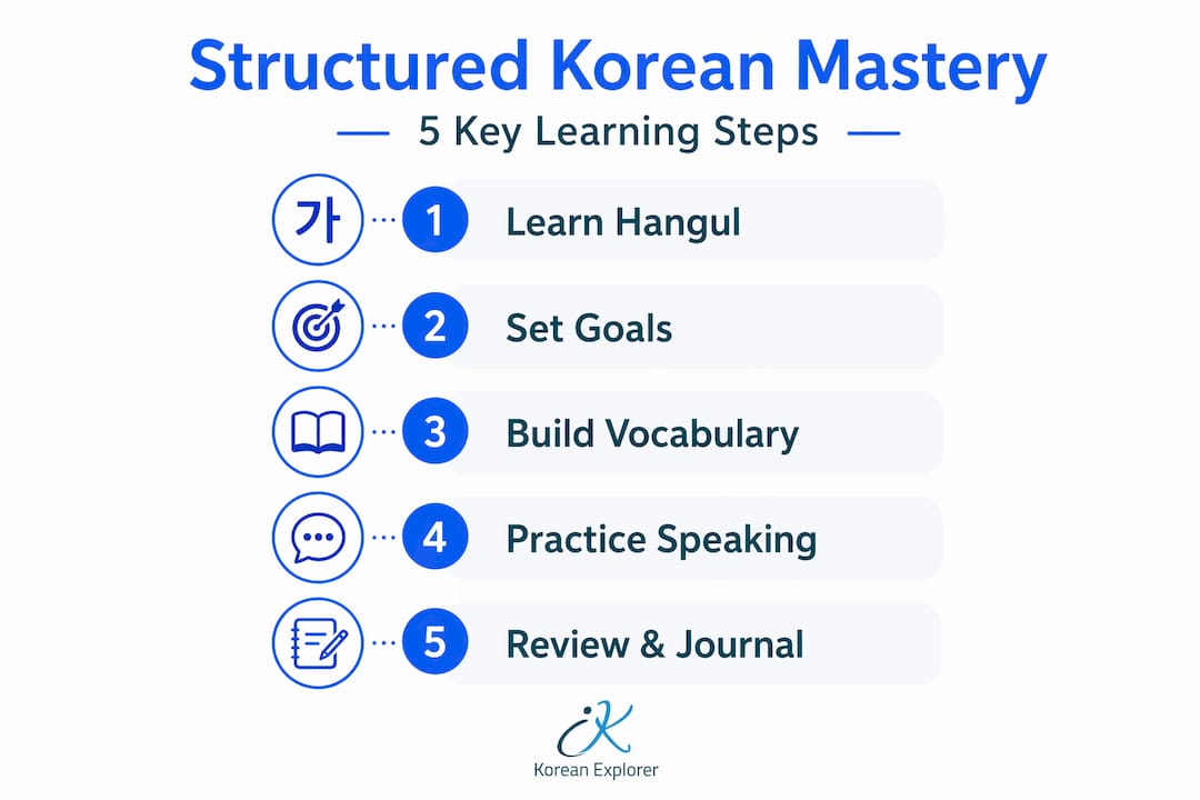Infographic showing five steps to mastering Korean