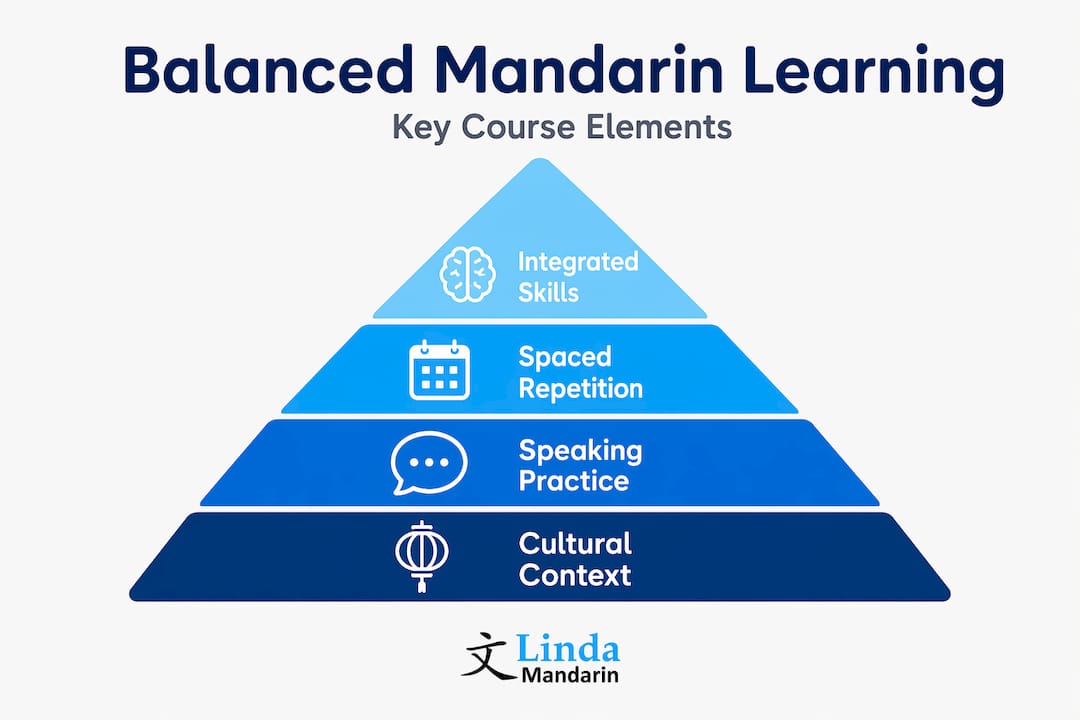 Infographic ranking Mandarin program elements in a pyramid