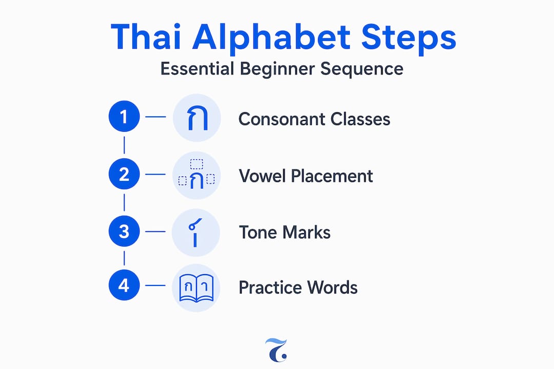 Step-by-step infographic for Thai alphabet learning