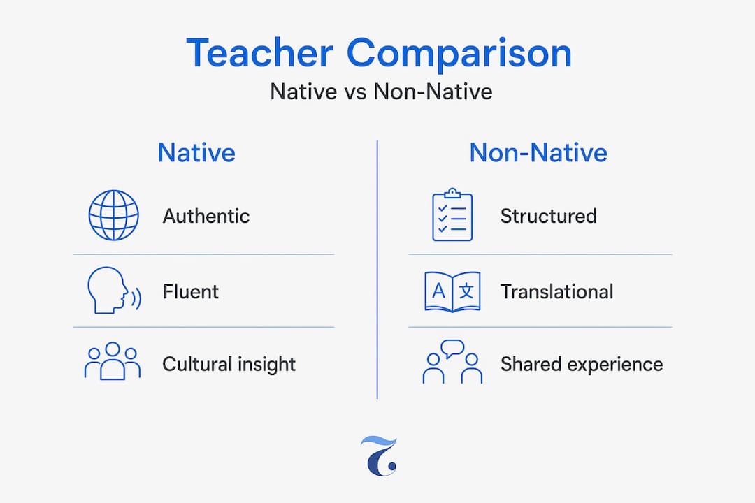 Infographic comparing native and non-native Thai teachers