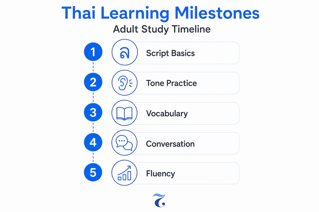Infographic showing Thai learning milestones timeline