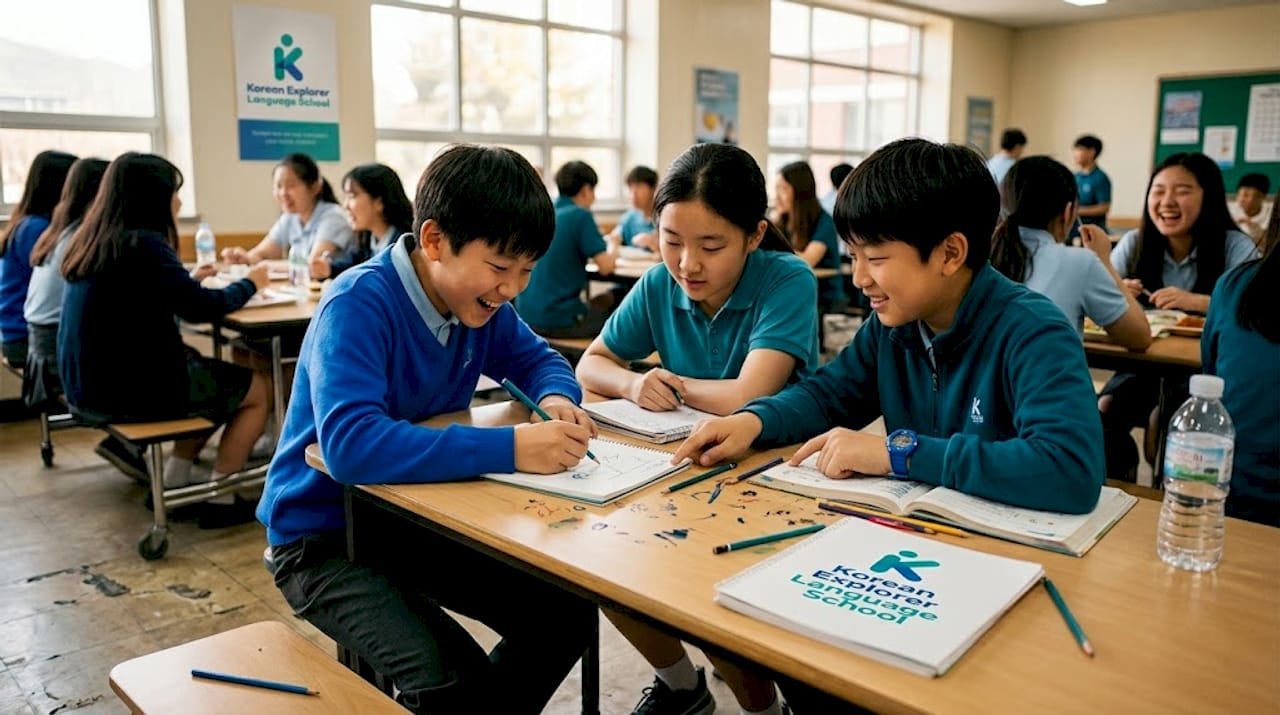 Students studying in Seoul school cafeteria