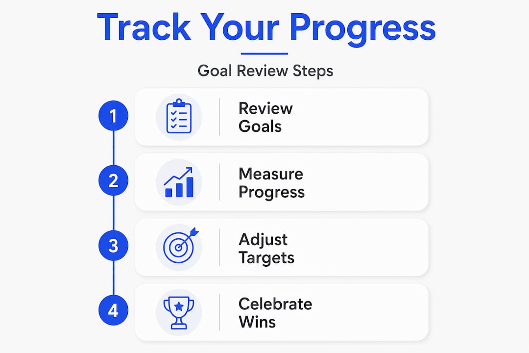 Infographic showing steps to track Spanish learning progress