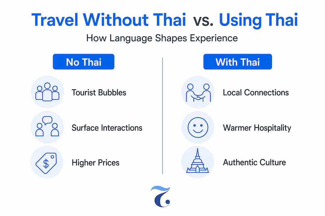 Infographic comparing travel with and without Thai language