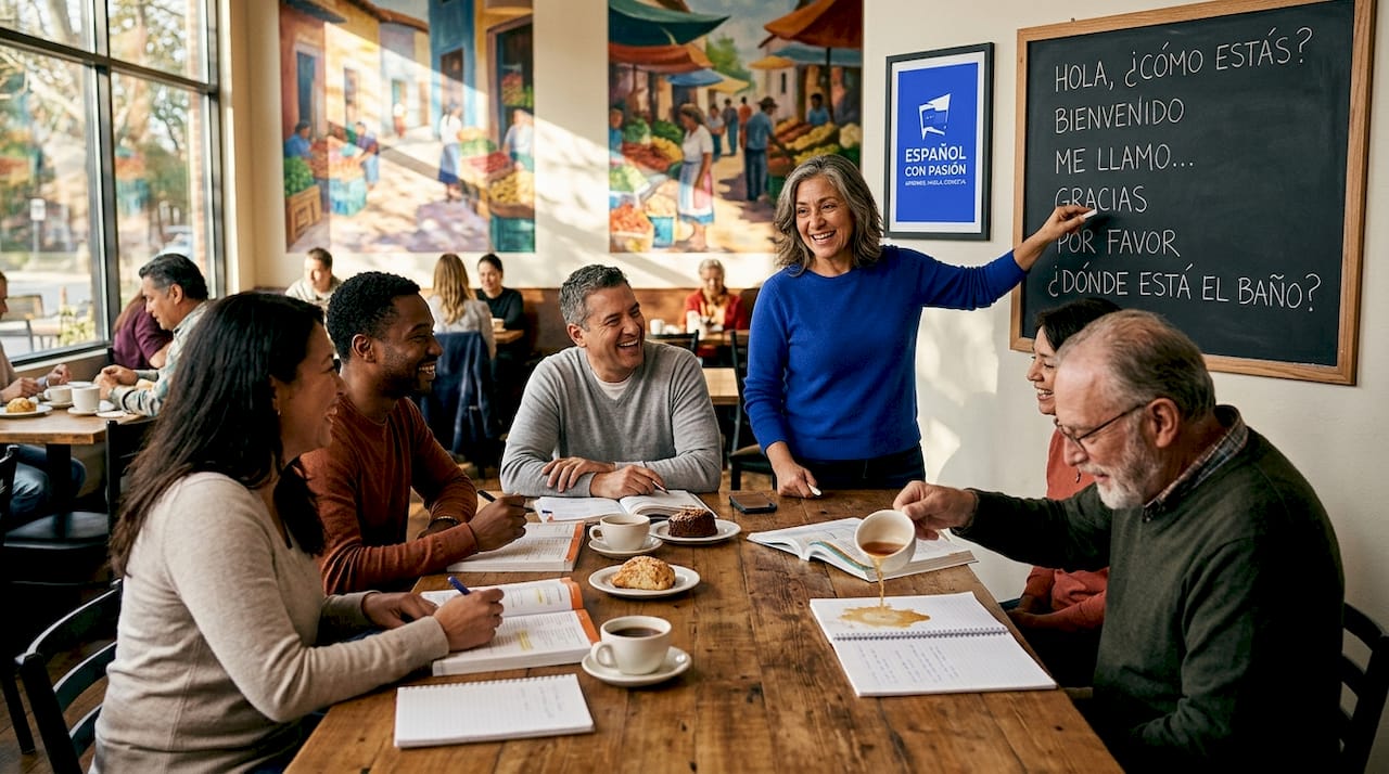 Adults in Spanish immersion classroom session