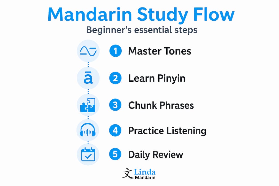 Infographic showing Mandarin study steps